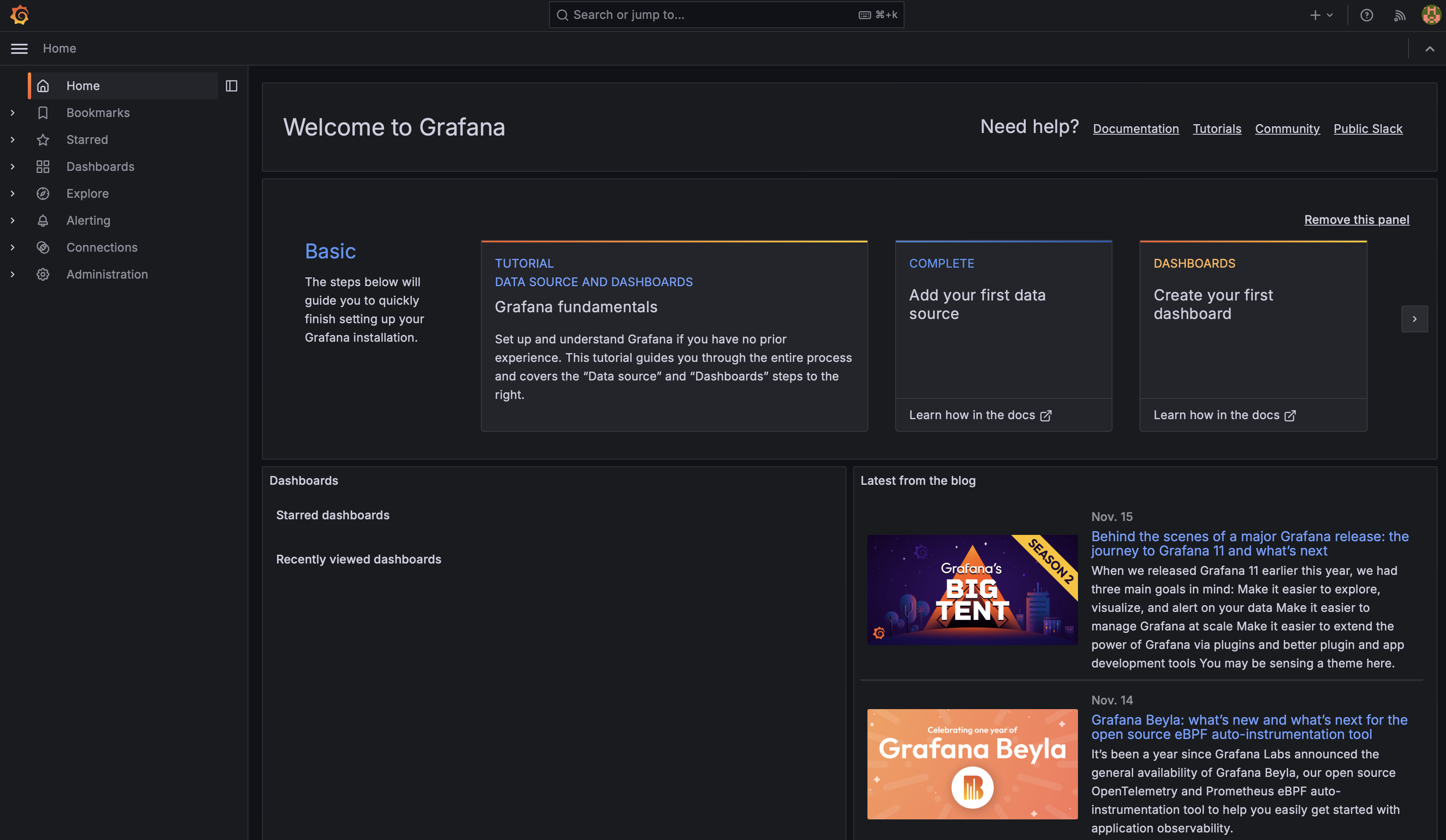 Grafana Home Page